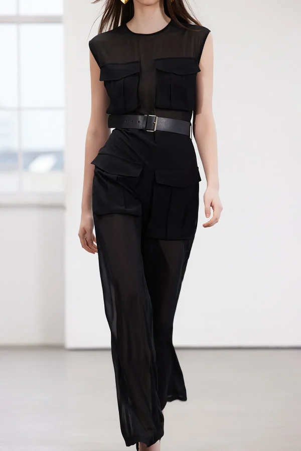 Belted Chiffon Jumpsuit - Image 4