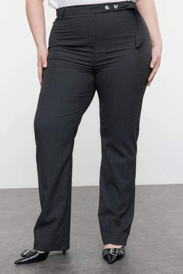 Belt Buttoned Fabric Trousers - Image 3