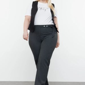 Belt Buttoned Fabric Trousers