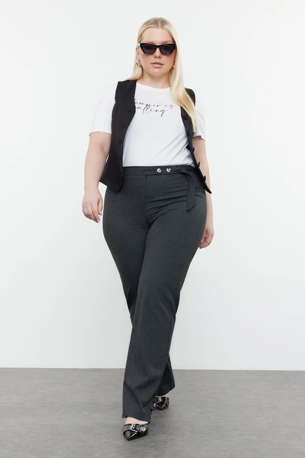 Belt Buttoned Fabric Trousers